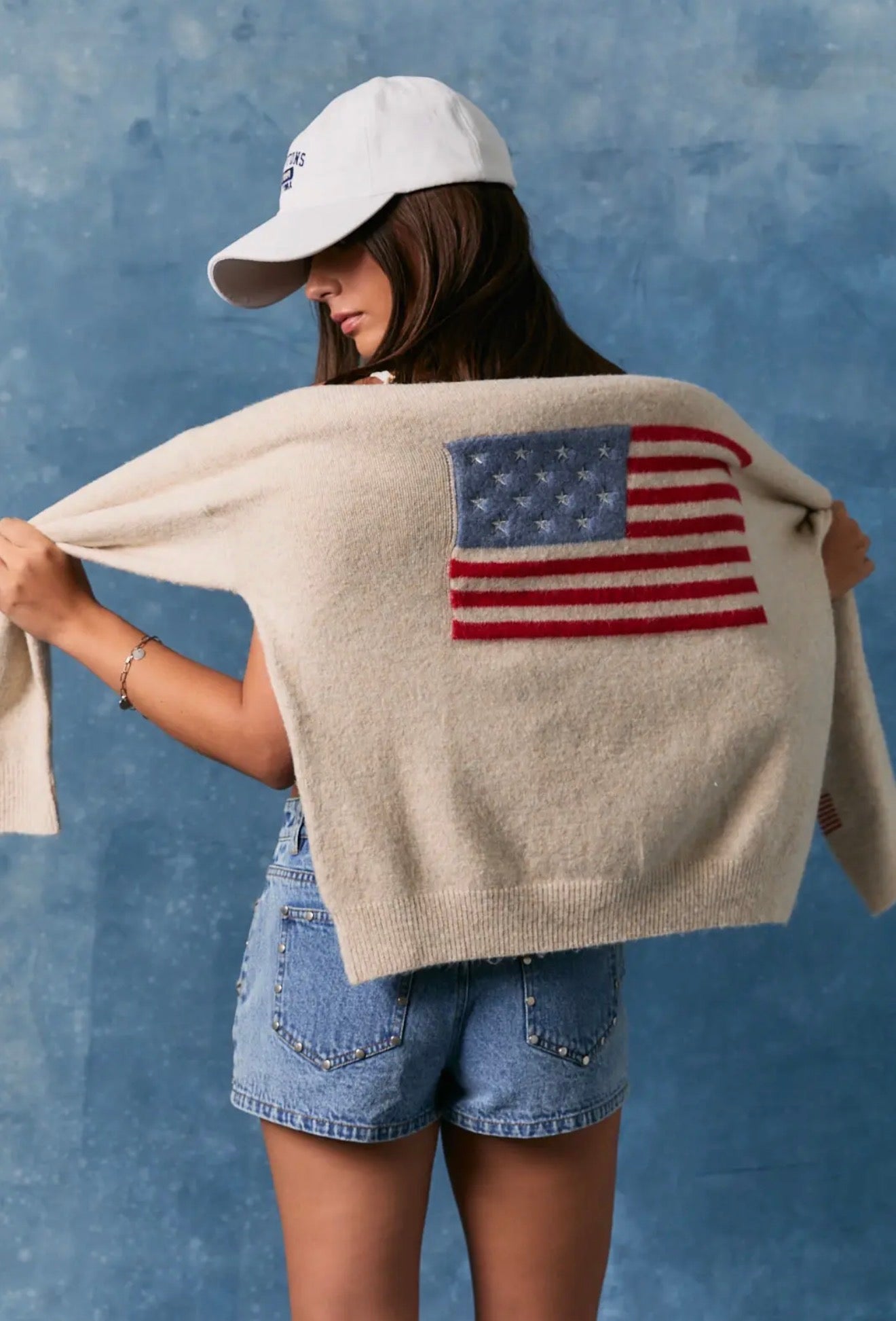 Oatmeal American Flag Sweater