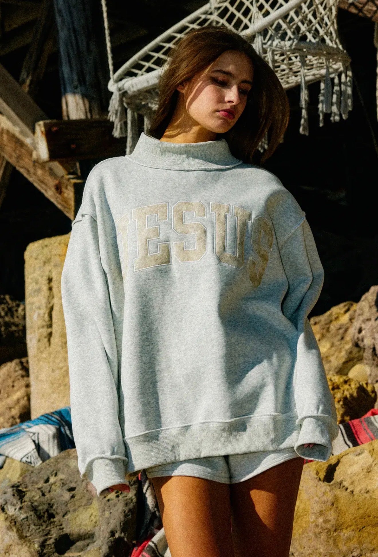 Jesus Camo Embroidered Mock Neck